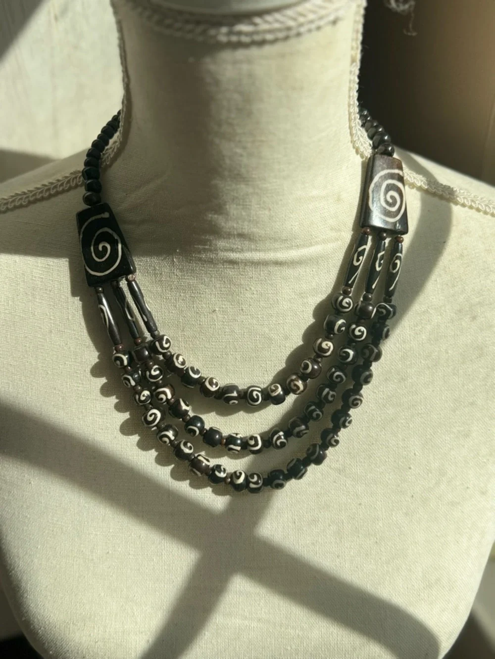 Handcrafted Black Swirl Multi-Strand Necklace